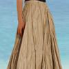 Women Skirt Elastic High Waist Pleated Maxi Skirt Solid Color A-Line Ankle-Length Skirt Large Hem Long Skirt Work Leisure Wear