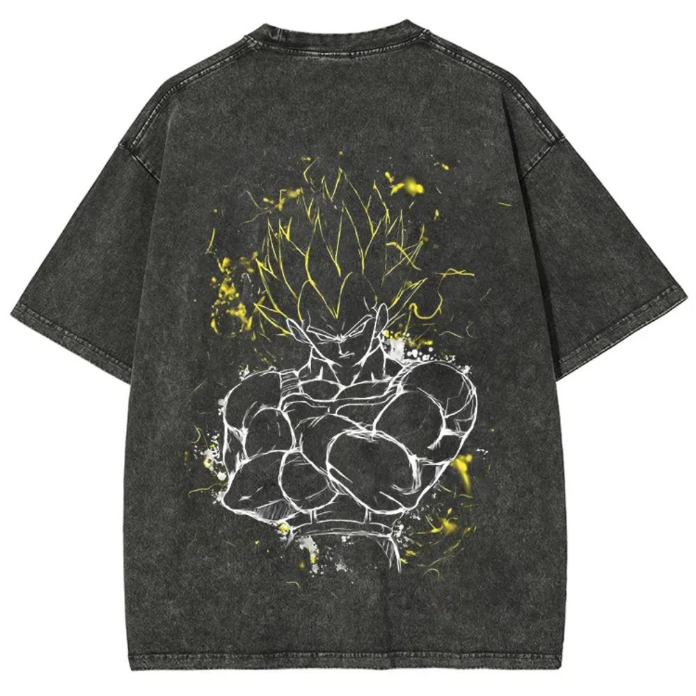 Anime Dragon Ball Vegeta Harajuku Washed Retro T-Shirt Cotton Men Street Clothing Oversized Women Short Sleeves Unisex Top