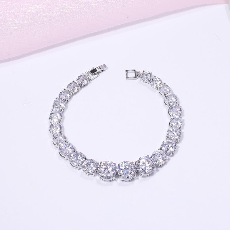 Браслет из циркония постепенного размера с медным покрытием из платины и инкрустированными драгоценными камнями, круглое цветное сокровище.