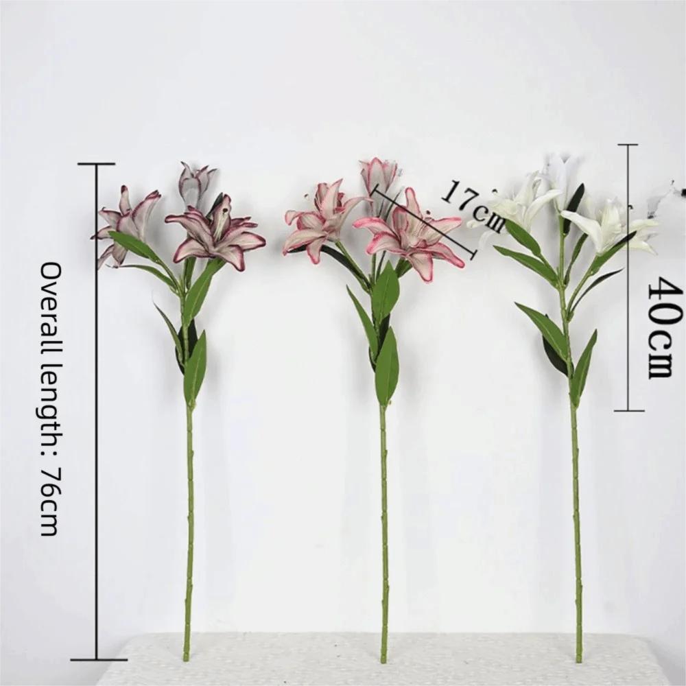 Realistic 3 Heads Lily Artifiical Flowers Multicolor Double Layers Artificial Flower PU Washable Fake Plants Wedding Supplies