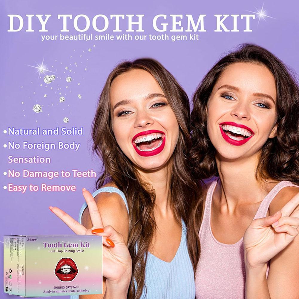DIY Teeth Gems Kit with Glue and Light Anti-drop Clear Precious Stone Tooth Jewelry Decoration Glittering Design Easy To Apply