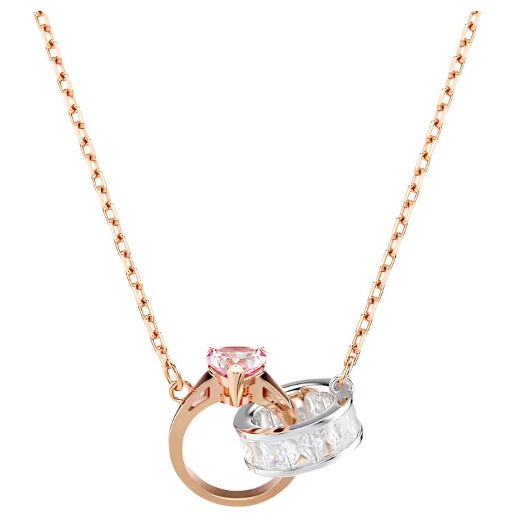 Swarovski Connexus Розовое Сердце Двойное Кольцо Кулон Ожерелье С Фианитами Женское ожерелье Розовое Золото 5690036