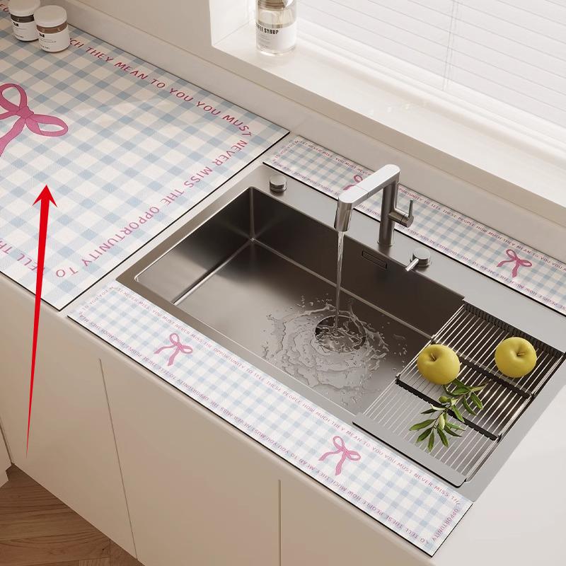 3 шт. Кухонный смеситель Диатомовая земля Пробка для воды Коврик для слива Впитывающий коврик для столешницы в ванной Длинная узкая подставка-костер