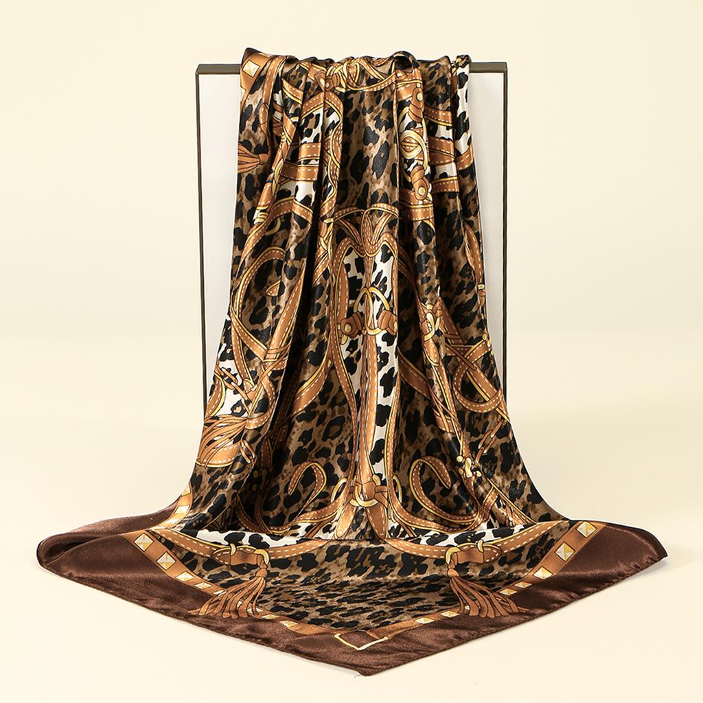 90x90cm Leopard Print Square Scarf Women's Hijab Head Wrap Scarf Shawl Neck Kerchief Head Bands Foulard Female Scarfs