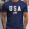 Men's 100% Pure Cotton Summer Loose Fit Large Usa Print Casual Slim Fit Round Neck Short Sleeved T-shirt Top