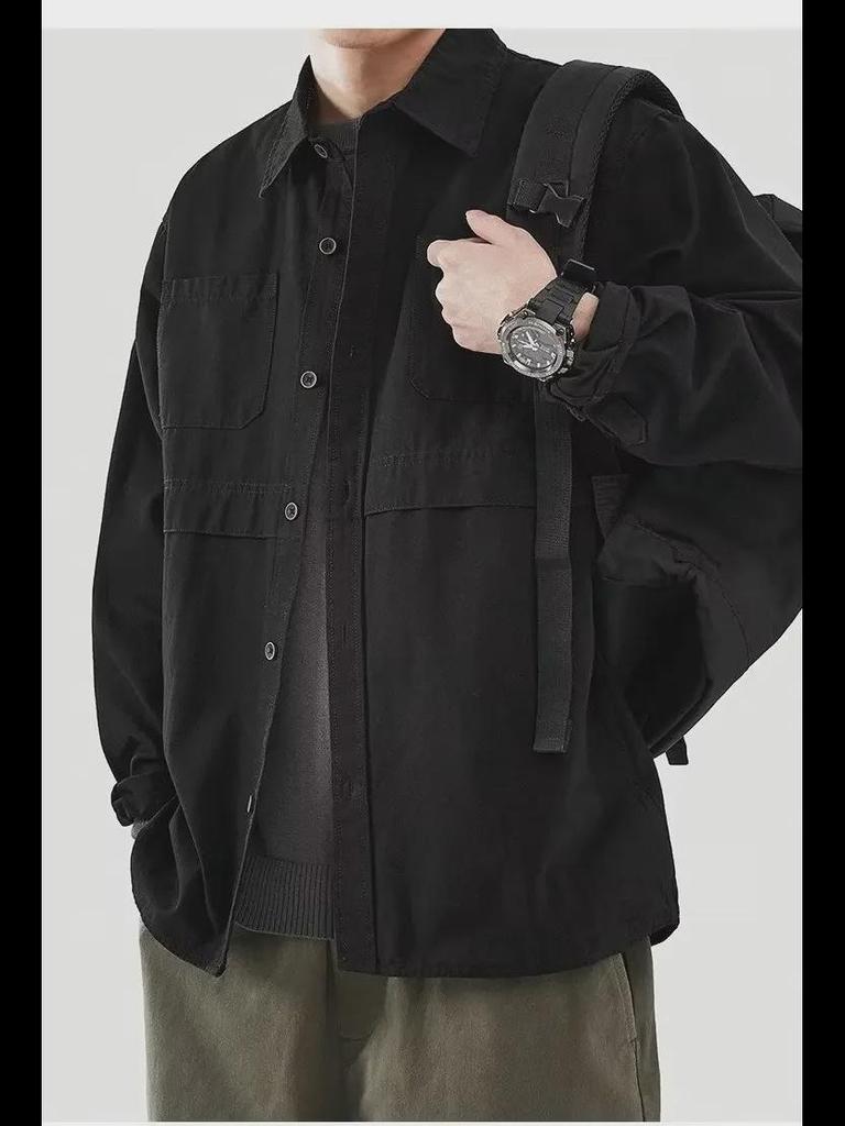 American Cityboy Loose Trend Long-Sleeve Work Shirt: Men's Casual Spring/Autumn Jacket