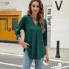 Women's V-Neck Tunic Blouse 3/4 Sleeve Shirts Loose Fit Top with Ring Detail, Casual Dressy Shirt for Work or Daily Wear Blouses Casual Tops S-XXL