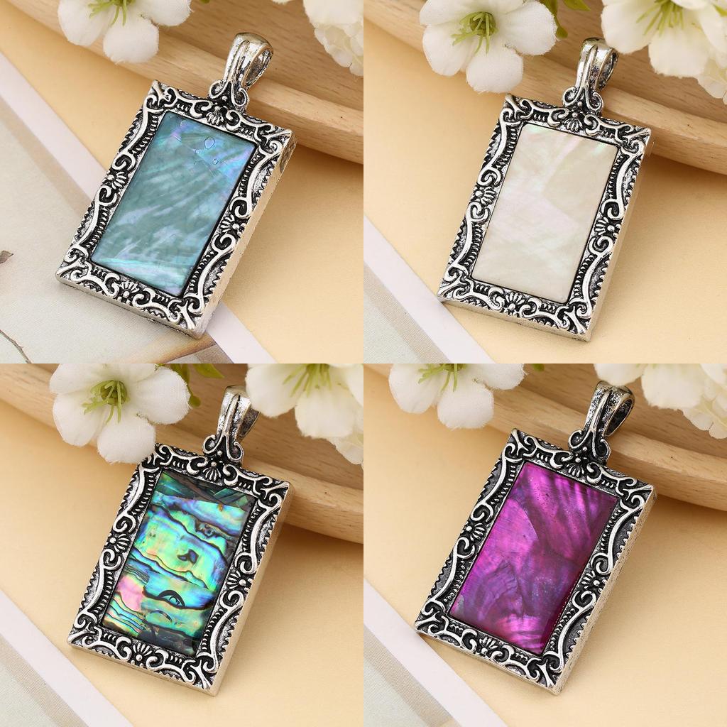 Shell Pendant Necklace With Geometric Embedding For Fashion Jewelry Crafts