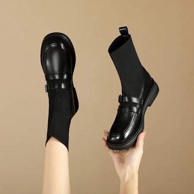 2024 Новые женские ботинки, высококачественные короткие носки без застежек, для отдыха на открытом воздухе, в сочетании с повседневными круглыми ботинками с толстой подошвой, корейские женские ботинки