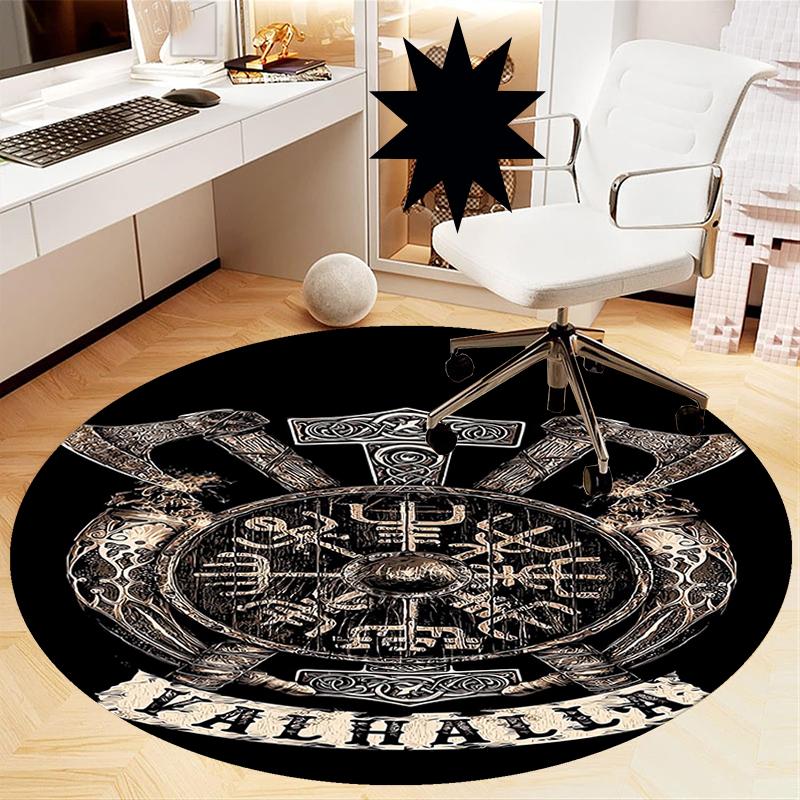 Viking Printed Round Rug Carpet Chair Rug Area Rug Entryway Doormats,for Office Chair Living Room Bedroom Kitchen Room.