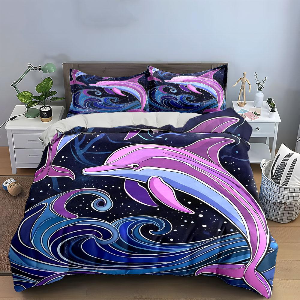 "Colorful Dolphin Sea Waves" Bedding Duvet Cover Set Duvet Cover Pillowcases (1*Duvet Cover 2*Pillowcases, without duvet insert)
