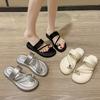 Thick-soled Toe Love Rhinestone Cool Slippers Women's 2025 Summer New Outer Beach Shoes