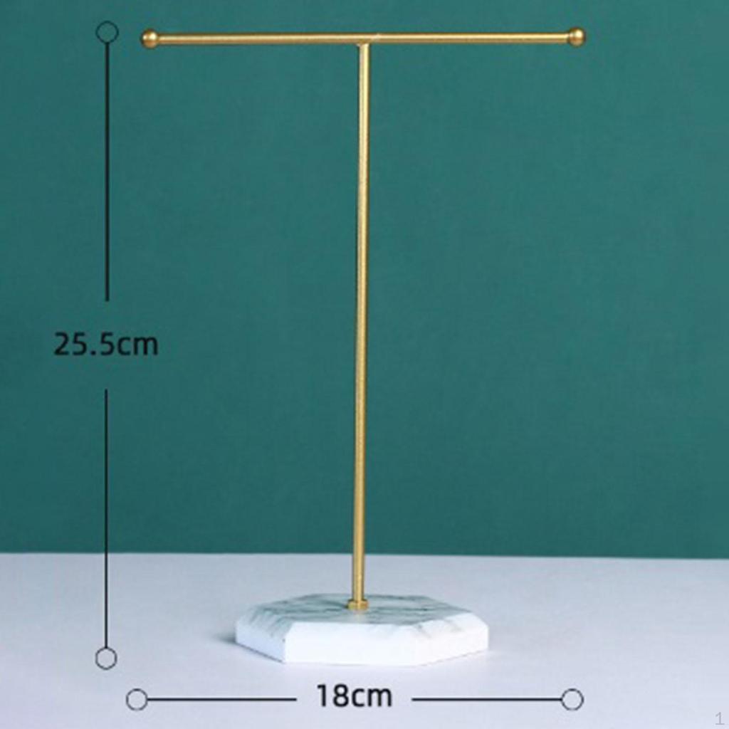 T Bar Jewelry Display Stand Earrings Necklace Holder with Marble Base Rack