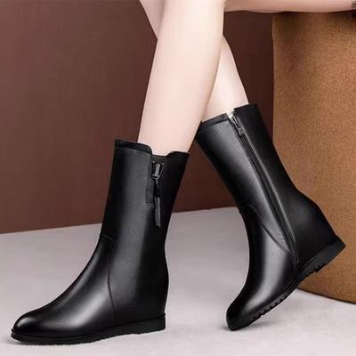 2025 осень и зима новые полусапоги на плоской подошве с внутренней высотой, универсальные, с боковой молнией, с круглым носком, ботинки Мартин, кожаные ботинки для мамы