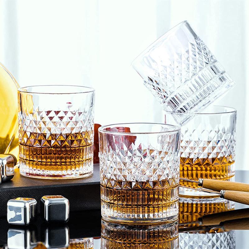 Набор стаканов для виски из 4 штук, стаканы для виски с 4 кубиками льда и щипцами, хрустальные барные стаканы без свинца, подарки для мужчин, тумблеры