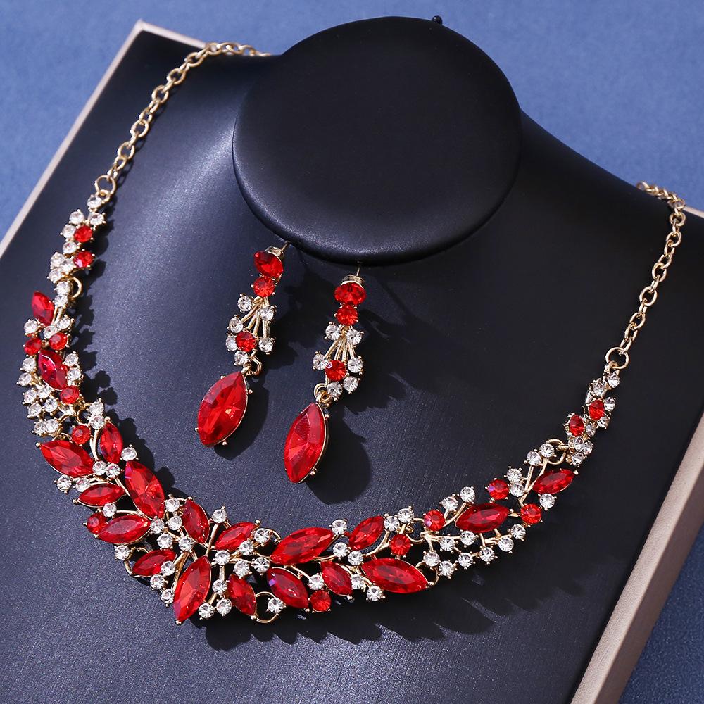 DIEZI 5 Colors Luxury Crystal Tiara Necklace Earrings For Women Wedding Party Elegant Bridal Bride Rhinestone Crown Accessories