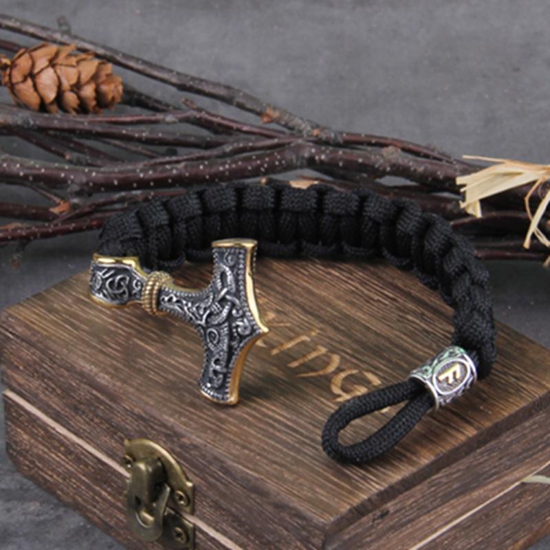 Новый кожаный браслет из нержавеющей стали 316L викингов MJOLNIR, браслет с молотком Тора, скандинавский мифологический амулет с рунами, лучший драгоценный камень