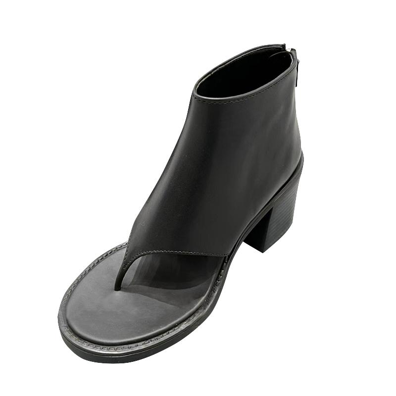 Fashion New Retro Sexy Heels Ankle Boots For Women Flip-Flops Summer thick with Boots Runway Shoes Leather Short Boots Female Sandals