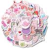 50 Girl Powder Series Mix And Match Stickers Super Cute Pink Shark Cartoon Hand-Painted Stickers Diy Hand Account