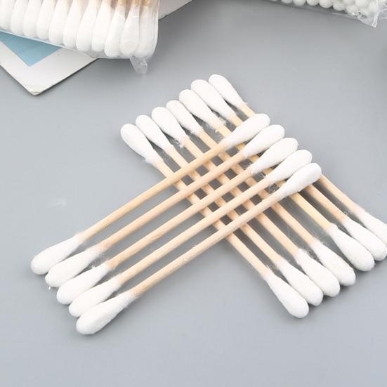 100Pcs Disposable Double Sided Wood Stick Cotton Swab Makeup Cleaning Applicator