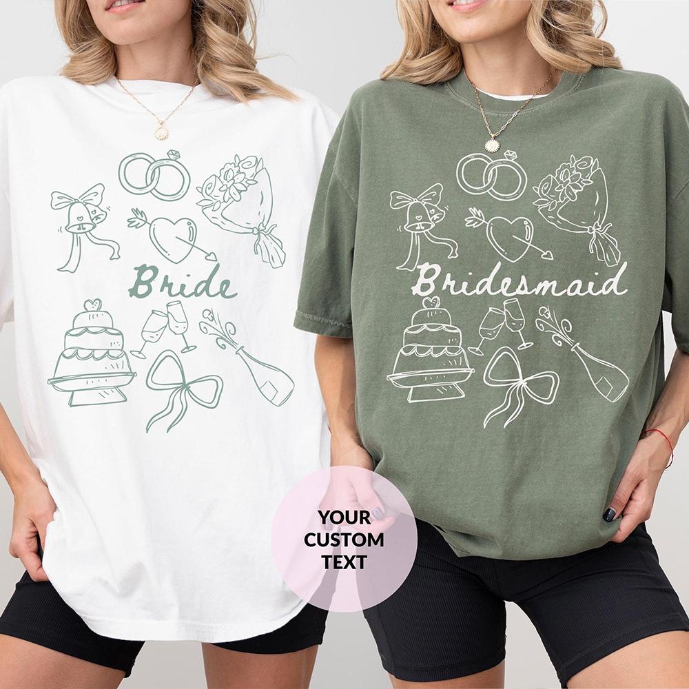Bride Bridesmaid Shirt Custom Wedding Day Getting Ready Comfort Shirts Group Matching Tee Cotton Y2K Top Daily Trendy Streetwear
