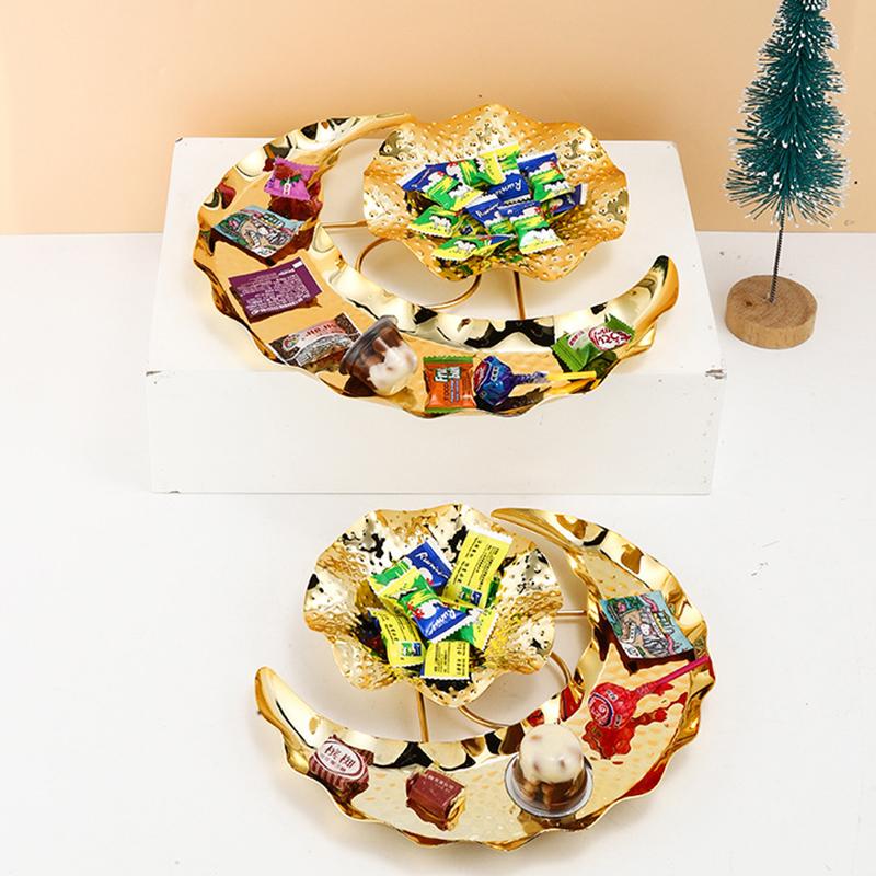 Gold Snack Plate Creative Crafts Display Moon Design Decorative Metal Pallet Handmade Storage Tray Fruit Cake Festival Supplies
