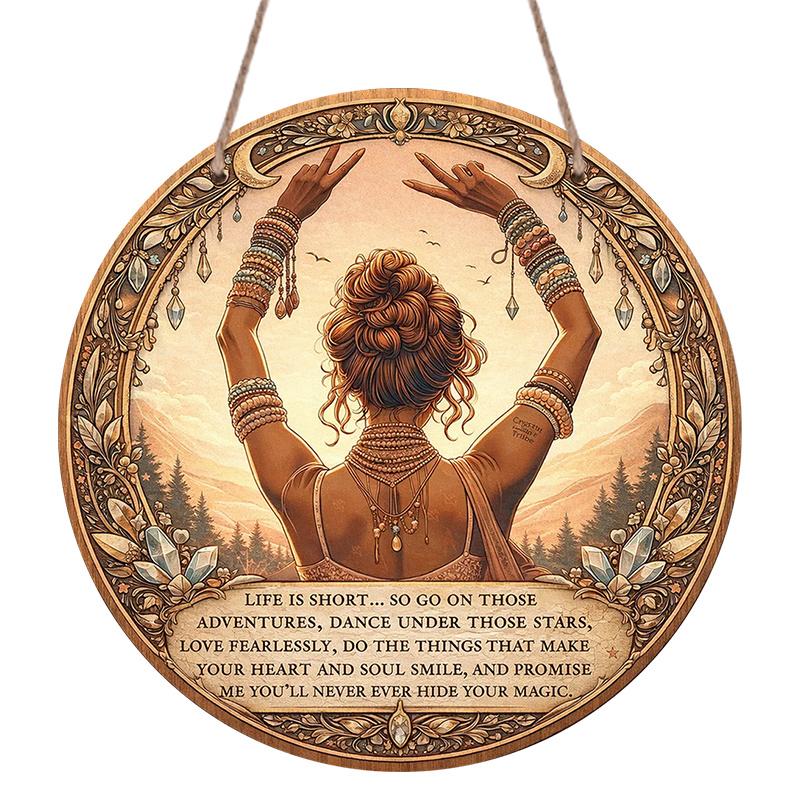 2D Flat, 1pc Round Aluminum Hanging Sign, Vintage Plaque Featuring "Inspirational Quotes and Bohemian Female Empowerment", Mystical Spiritual Energy