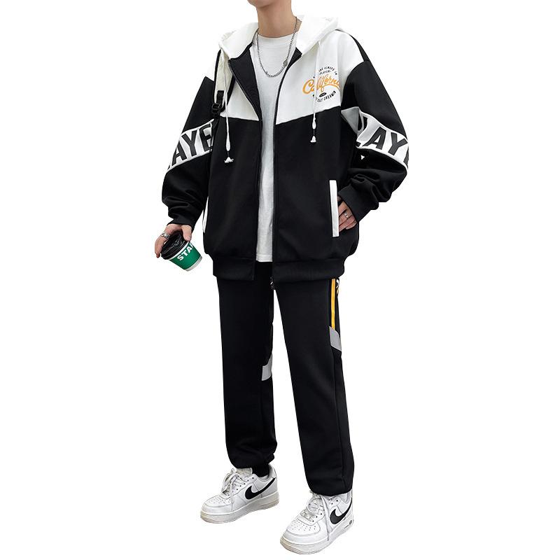 Men's Three Piece Handsome Middle School Student Casual Sports Hoodie Set Cardigan Jacket Long Pants