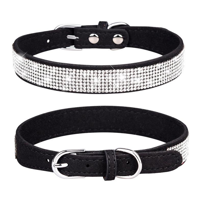 Pet Collar Shiny Rhinestone Dog Collar Small and Medium Dog Chain Walking Leash Microfiber Cat Collar Leash Set