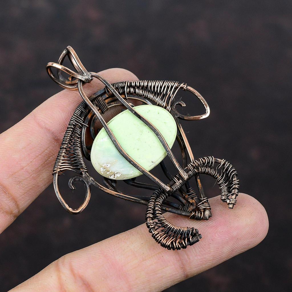 Подвеска из лимонного хризопраза, обернутая медной проволокой, подвеска в виде черепахи, ювелирное изделие ручной работы, подвеска из драгоценного камня, обернутая медной проволокой, ювелирное изделие для подарка