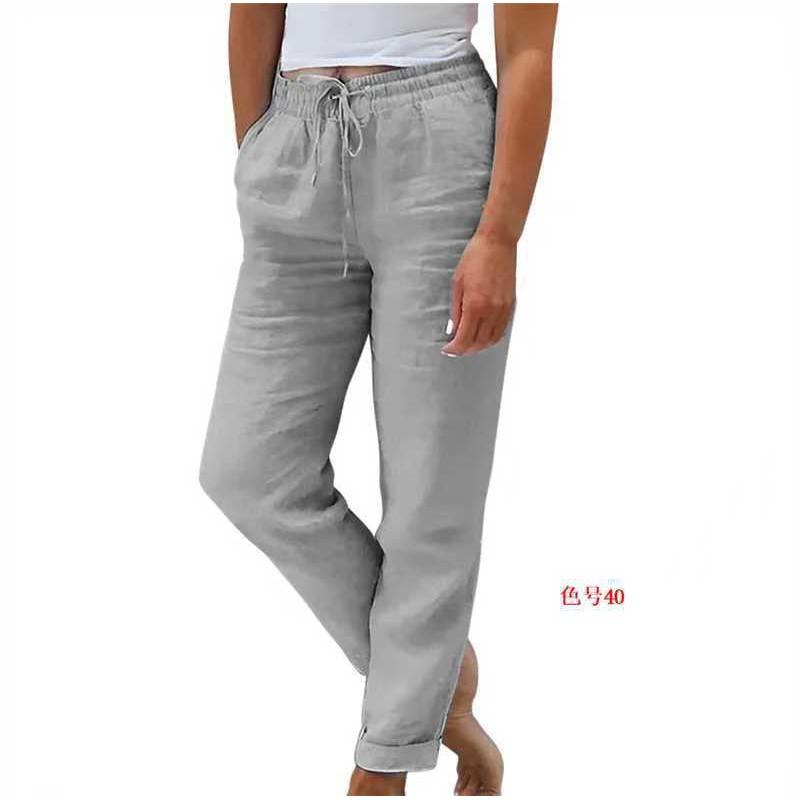 Womens Cotton Linen Wide Leg Pants Elastic Waist Loose Casual Trousers Daily Wear