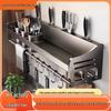 Wall-Mounted Kitchen Storage Rack: Multi-Function Chopstick Holder & Seasoning Organizer, Punch-Free Installation.