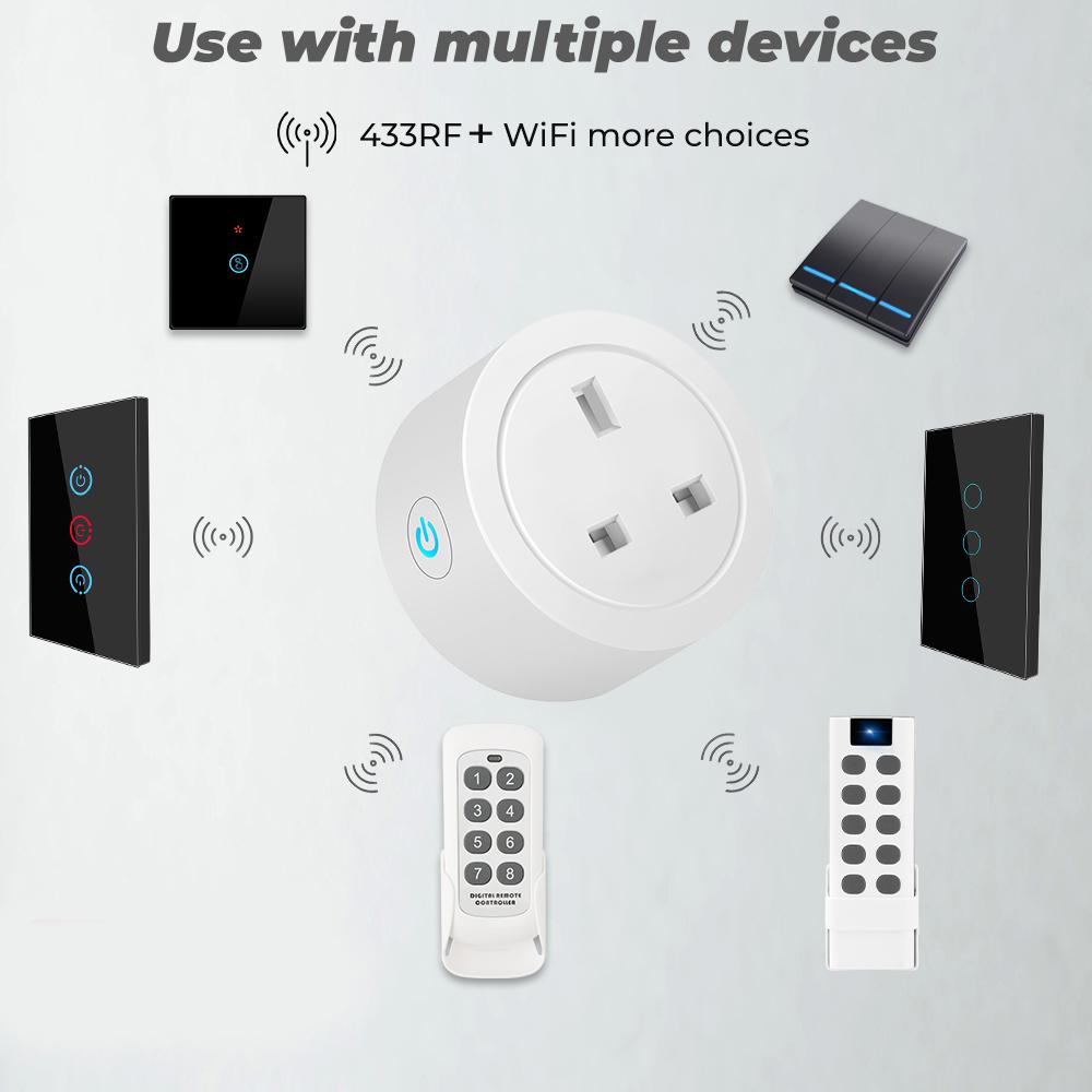 20a Tuya Wi-Fi Rf433 UK умная розетка адаптер адаптер питания монитор беспроводной пульт дистанционного управления голосовой таймер для Google Home Alexa