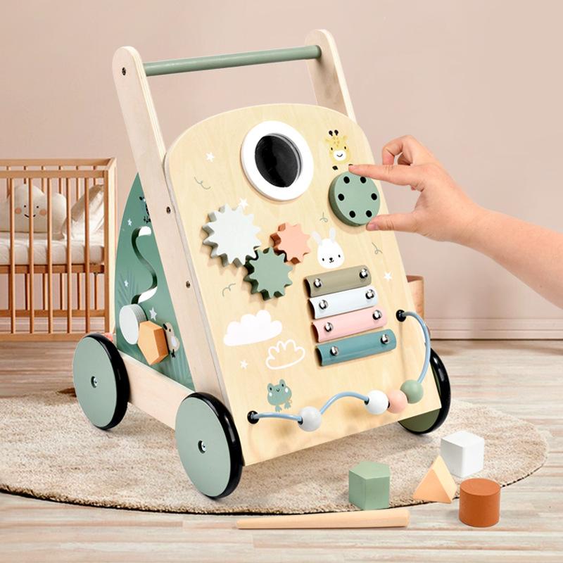 Wooden Baby Stroller Walker Baby Learn To Walk Anti-rollover Walker Playing Piano Multi-functional Toy