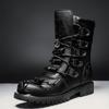 Motorcycle Boots Men Winter Warm Boots Motorcycle Shoes Mid-calf Buckle Motorbike Boots Punk Boots Black Skull Head