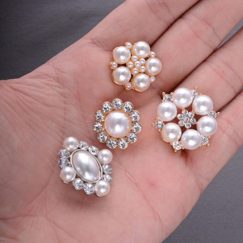 5Pcs Luxury Rhinestone Pearl Flower Shirts Buttons Fashion Bridal Wedding Dresses Decorative Buttons Sewing Apparel Accessories