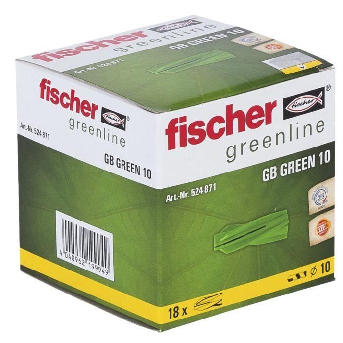 Cheville Pour Béton Cellulaire - FISCHER - GB 10 Green - 50% Matières Renouvelables - Boîte De 18 - Nylon