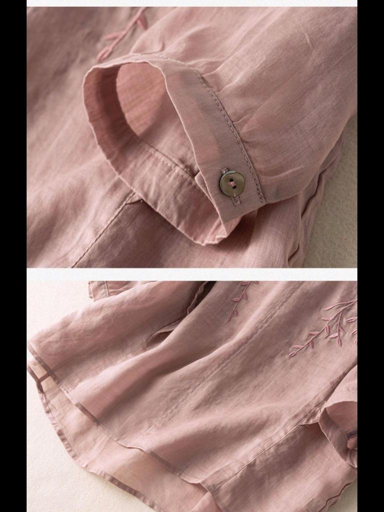 Женские вышитые ретро-топы из хлопка и льна - лето 2024 г., свободный крой, универсальный этнический стиль