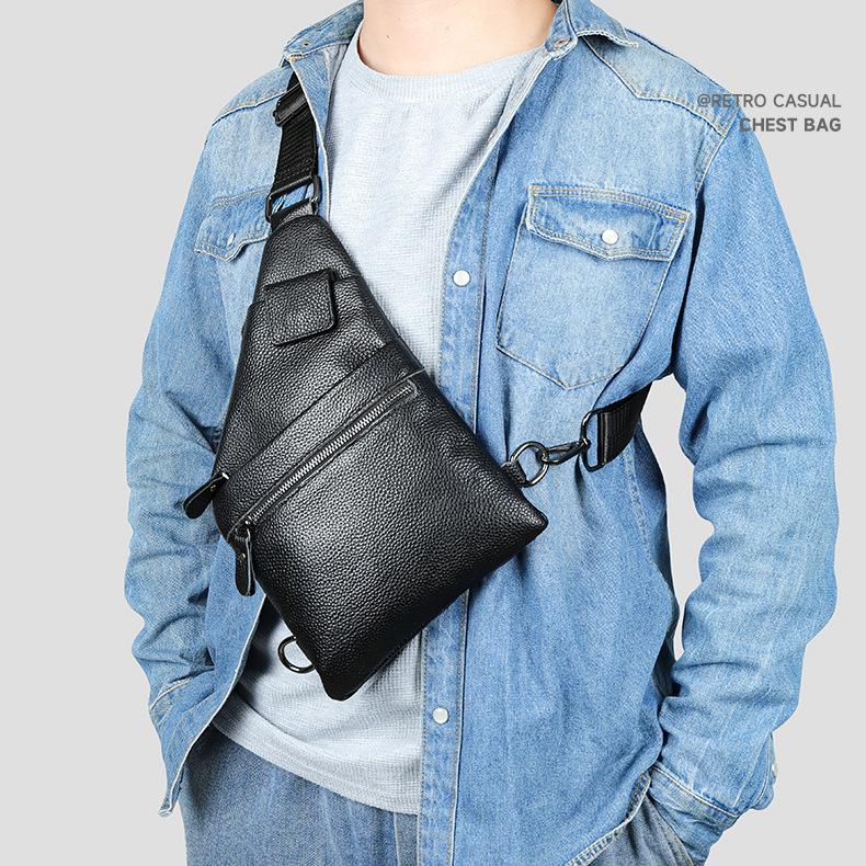Мужская нагрудная сумка из натуральной кожи, сумка через плечо из коровьей кожи, нагрудная сумка