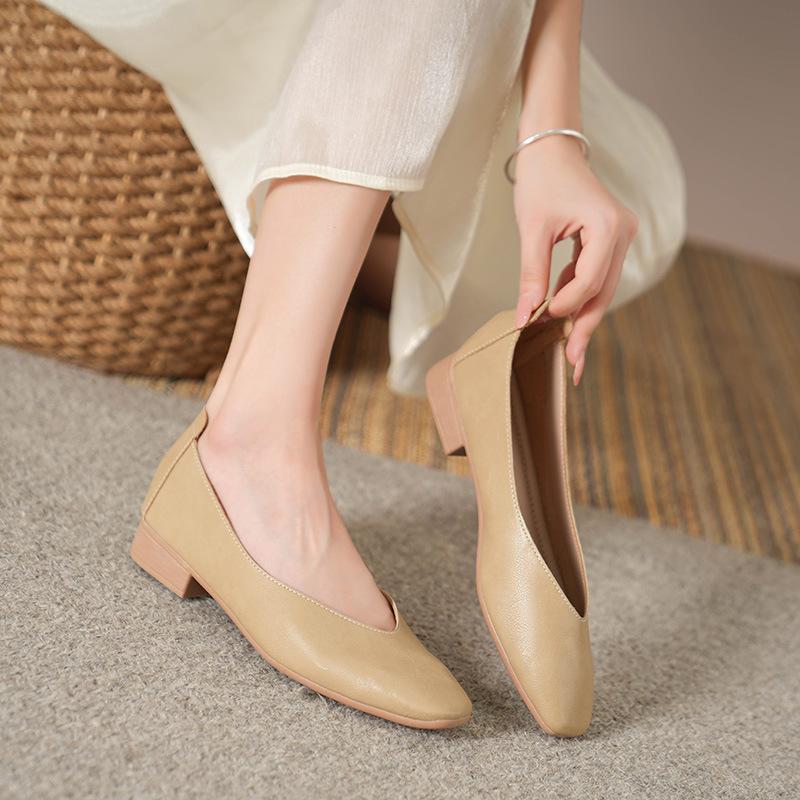 Туфли на низком каблуке для женщин с квадратным закрытым носком и массивным блочным каблуком, удобные нескользящие туфли-лодочки для офиса, женская повседневная нарядная обувь из искусственной кожи