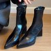 Супермягкая овчина~ остроносые французские тонкие ботинки 2025 осень и зима новые ботильоны Мартин на высоком каблуке темпераментные короткие ботинки женские