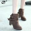 Модная осенняя женская обувь, ботинки, ботильоны, повседневные зимние замшевые туфли на высоком каблуке, пряжка, флок, круглый носок, без застежек, модные ботинки fgb67