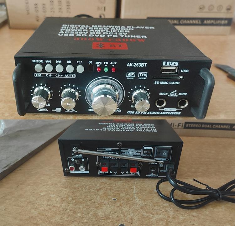 110-220V Home Digital Audio Power Amplifier with Bass Hifi FM Auto Music Features Car Subwoofer Speakers AV-263BT Metal Material