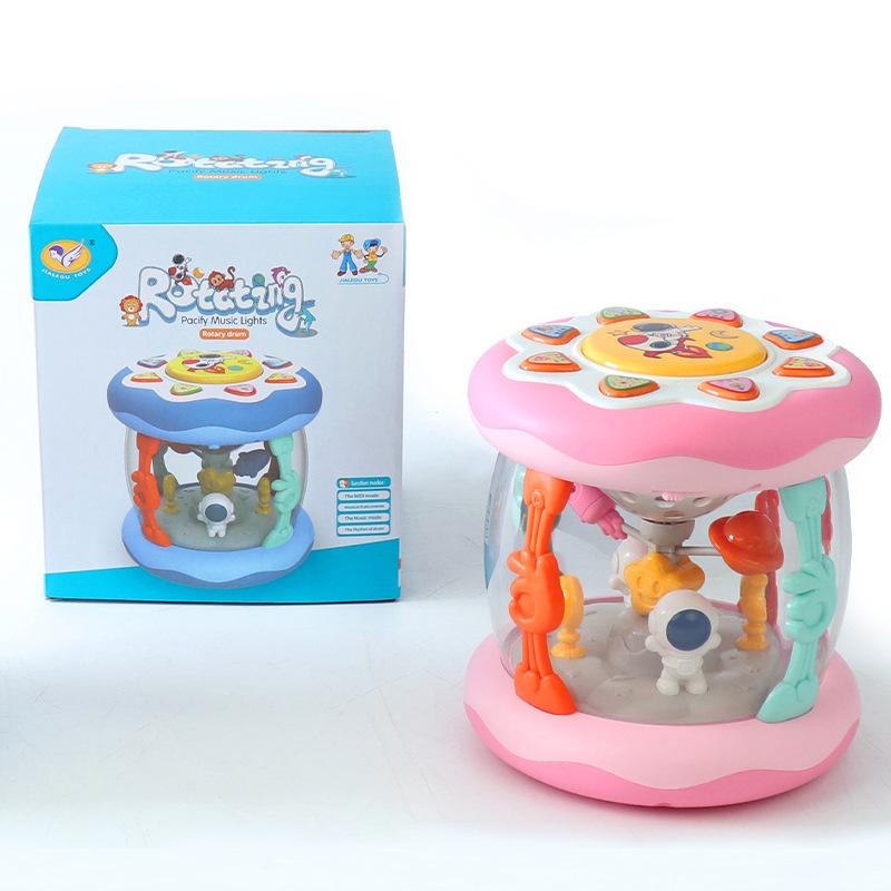 Children'S Light Music Projection Rotating Hand Drum, Multi-Functional Educational Early Education Soothing Toys For Infants And Young Children