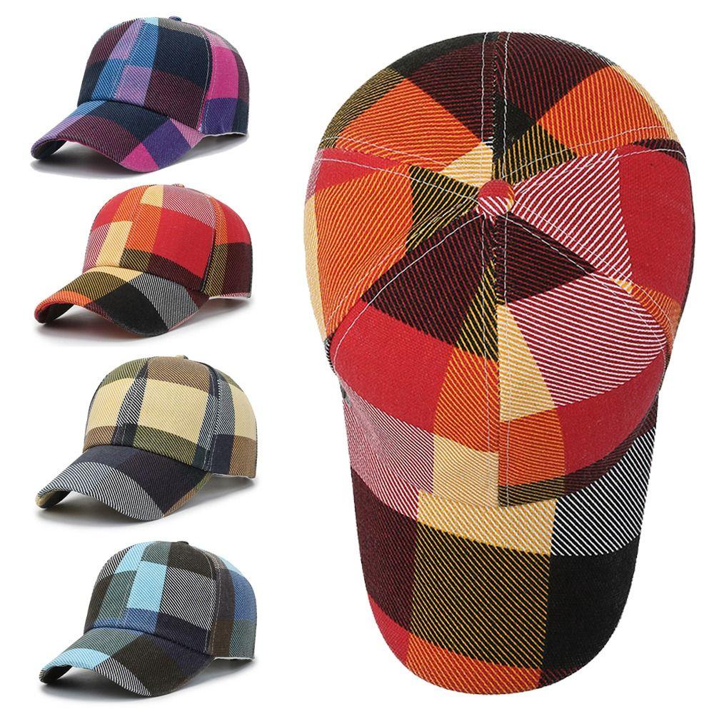 Outdoor Men Women Adjustable Sunscreen Hats Baseball Hats Sun Cap Plaid Caps
