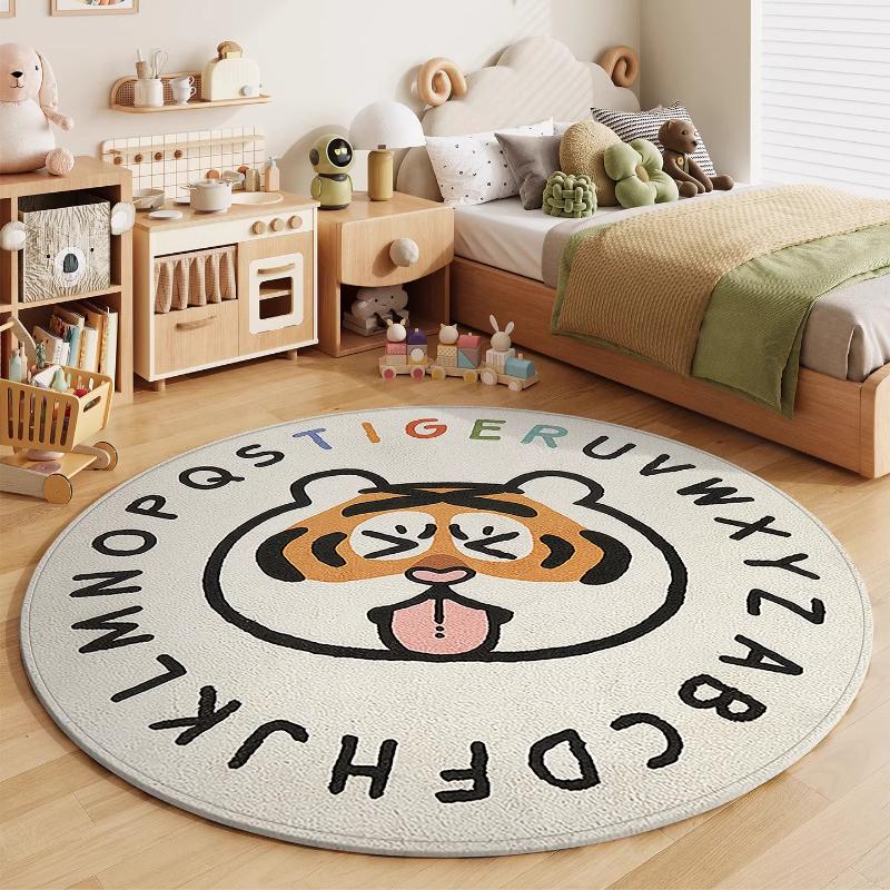 Cartoon Style Bedroom Decor Round Carpet Fluffy Soft Children Floor Mat Animal Patterns Carpets for Living Room Thick Plush Rug