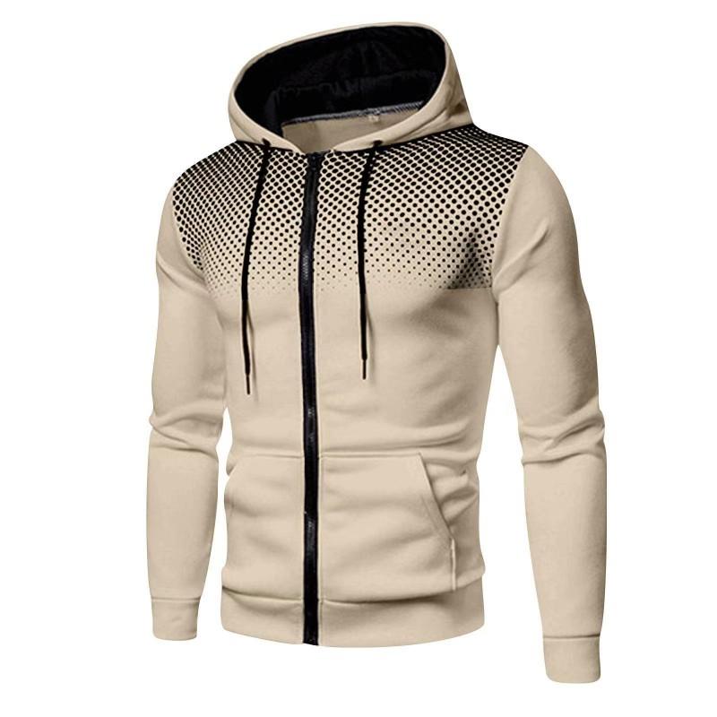 Mens Solid Color Hooded Zip-Up Sweatshirt Loose Fit Casual Sportswear Long Sleeve