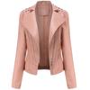 Women Faux Leather Jacket Moto Biker Short Coat PU Motorcycle Racer Lapel Collar Crop Blazer Punk Rock Stylish Outwear with Rivets Fashion Tops Outfit