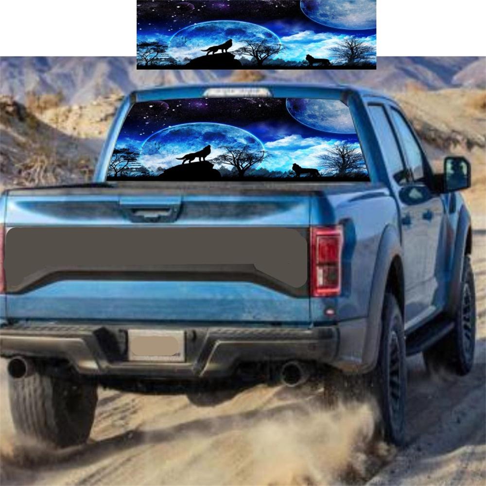 Лунный Лес Волк Наклейка на Заднее Стекло Перфорированная Наклейка с Графикой на Окно для Внедорожника 135x36см