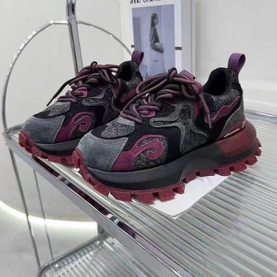 [Fanfuna] 2025 осень новые кроссовки на толстой подошве с увеличением роста женские с пламенной расцветкой кроссовки Форреста Гампа трендовые для бега